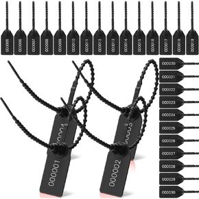 Nuanchu 300 Pcs Plastic Tamper Seals, Numbered Zip Ties for Fire Extinguisher Security Tags Safety Seals Disposable Self Locking Signage 250mm for Luggage Tag Cable Management Ties (Black)