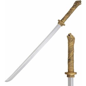 LarpGears Martial Arts Training Foam Katana Sword Practice Sword for Cosplay, Halloween Costume, LARP Event or Outdoor Sports Battle Game 42 inches Dragon Handle Gold Color