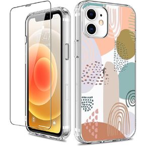 GiiKa for iPhone 12 Case, iPhone 12 Pro Case with Screen Protector, Clear Full Body Protective Floral Girls Women Shockproof Hard Case with TPU Bumper Cover Phone Case for iPhone 12, Small Flowers