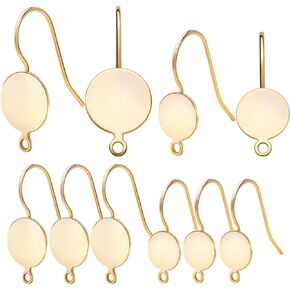 12pcs Gold Plated Flat Round Earring Hooks Brass French Fish Hooks Earrings Hypoallergenic Ear Wire with Loop Hole Dangle Earrings Connector for DIY Jewelry Making, 2 Sizes