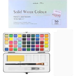 Watercolor Paint Set, 50 Colors Watercolor Set with Water Brush Pens and Drawing Pencil, Ideal for Amateur Hobbyists, Painting Lovers and Artists, Practical Starter Kit for Painting