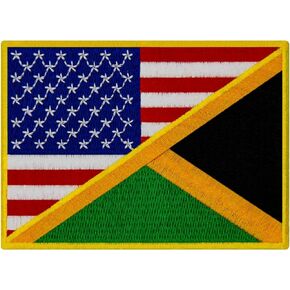 EmbTao USA American United States Flag and Jamaica Flag Patch Embroidered Badge Biker Applique Iron On Sew On Emblem