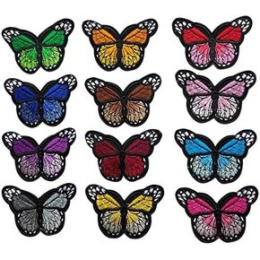 Chenkou Craft 24pcs /12pairs Butterfly Assorted Iron-on or Sew-on Embroidered Patch Motif Applique Patches … (Multi-colored, Small)