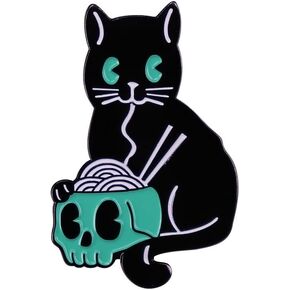 Gothic Skeleton Ramen Cat Enamel Pin Brooch badge for backpacks