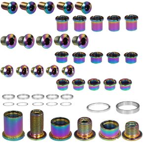 5 pcs for Each Colorful Single/Double/Triple Chainring Bolts Screws Colorful Disc Crankset Nuts Chainwheel + 10 pcs Silver Washers Fit for Road Bike Mountain Bike MTB (25 pcs)