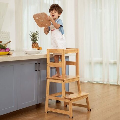 Kitchen Step Stool for Toddlers and Kids with Safety Rails for Kitchen Counter Solid Wood (White) in Saudi Arabia
