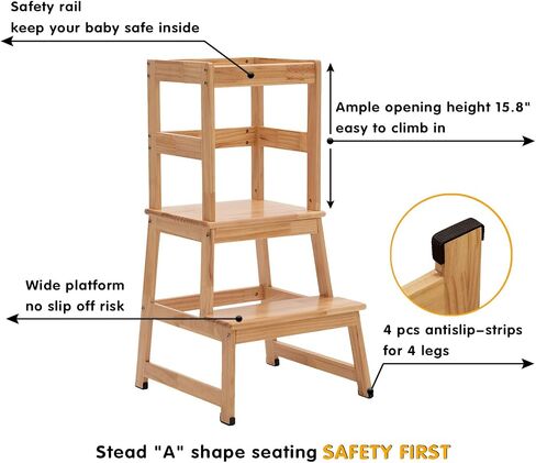 Kitchen Step Stool for Toddlers and Kids with Safety Rails for Kitchen Counter Solid Wood (White) in Saudi Arabia