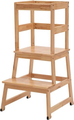 Kitchen Step Stool for Toddlers and Kids with Safety Rails for Kitchen Counter Solid Wood (White) in Saudi Arabia