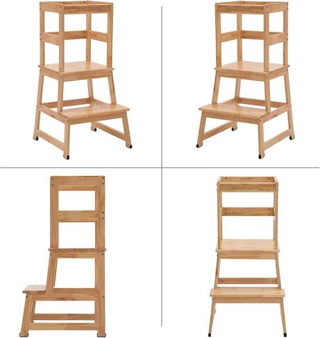 Kitchen Step Stool for Toddlers and Kids with Safety Rails for Kitchen Counter Solid Wood (White) in Saudi Arabia