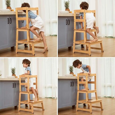 Kitchen Step Stool for Toddlers and Kids with Safety Rails for Kitchen Counter Solid Wood (White) in Saudi Arabia