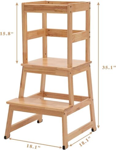 Kitchen Step Stool for Toddlers and Kids with Safety Rails for Kitchen Counter Solid Wood (White) in Saudi Arabia