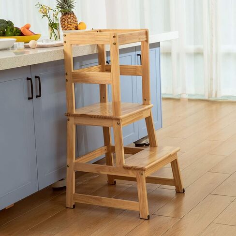 Kitchen Step Stool for Toddlers and Kids with Safety Rails for Kitchen Counter Solid Wood (White) in Saudi Arabia
