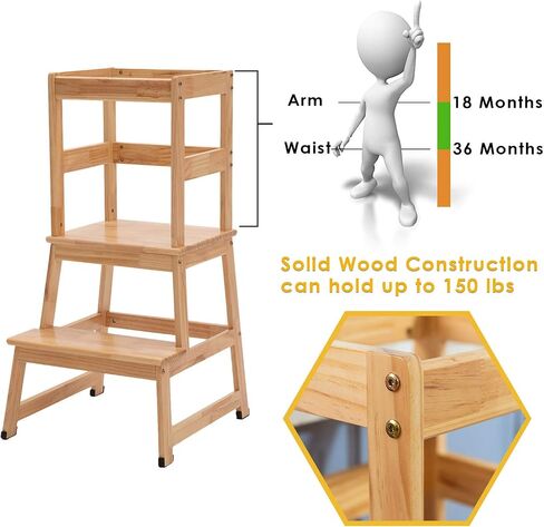 Kitchen Step Stool for Toddlers and Kids with Safety Rails for Kitchen Counter Solid Wood (White) in Saudi Arabia