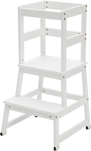Kitchen Step Stool for Toddlers and Kids with Safety Rails for Kitchen Counter Solid Wood (White) in Saudi Arabia