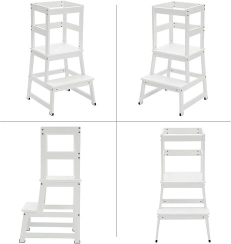 Kitchen Step Stool for Toddlers and Kids with Safety Rails for Kitchen Counter Solid Wood (White) in Saudi Arabia