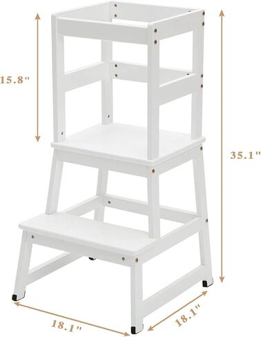 Kitchen Step Stool for Toddlers and Kids with Safety Rails for Kitchen Counter Solid Wood (White) in Saudi Arabia