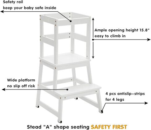 Kitchen Step Stool for Toddlers and Kids with Safety Rails for Kitchen Counter Solid Wood (White) in Saudi Arabia
