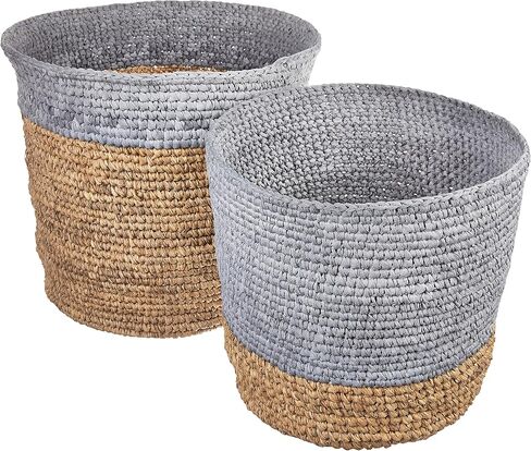 Bloomingville Set of 2 Beige Seagrass Baskets, Natural & Grey in Saudi Arabia