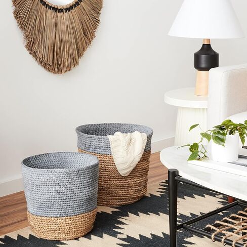 Bloomingville Set of 2 Beige Seagrass Baskets, Natural & Grey in Saudi Arabia