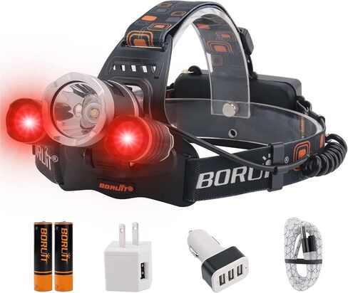 BORUIT RJ-3000 Rechargeabe LED Headlamp 5000 Lumens with Green Light, 3 Modes Super Bright USB Head Lamp IPX4 Waterproof Headlight for Adults USB Outdoor Fishing Camping in Kuwait