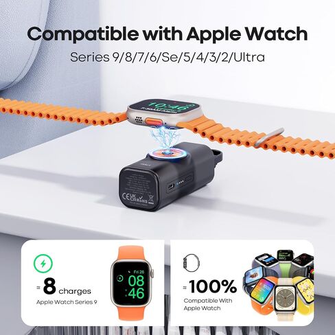 شاحن ساعة Apple المحمول iWALK: بنك طاقة iWatch سريع الشحن بقدرة 5000 مللي أمبير في الساعة بقدرة 15 وات، كابل USB-C مدمج، ملحقات حزمة بطارية السفر لساعة Apple Watch Ultra/9/8/7/6/SE، iPhone 15 Plus/Pro Max، Android in Saudi Arabia