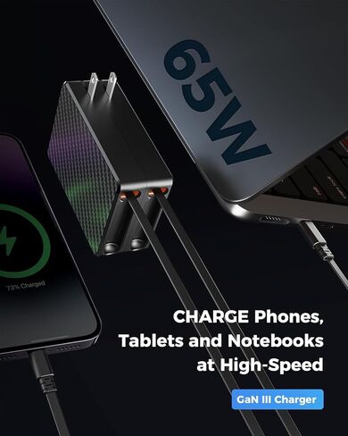 أحدث 2024 شاحن حائط قابل للسحب PD 65 وات، كتلة شاحن كمبيوتر محمول 2 في 1 USB C مع منافذ متعددة، كابلات قابلة للسحب من النوع C وLightning لأجهزة MacBook Pro/Air وiPad وiPhone وSamsung Galaxy in Kuwait