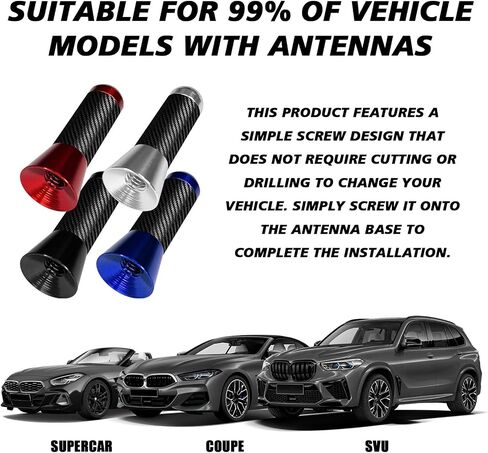 Carbon Fiber Car Short Antenna, 1.43 Inch Universal Stubby Antenna Decoration Replacement, Mini Aerial Antenna with Aluminum Threading Screw for FM AM Radio Reception (Blue) in Kuwait