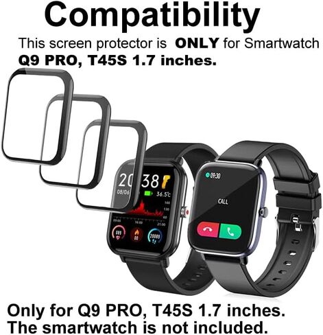 3D Screen Protector Compatible with Tamispit Q9 PRO, SOUYIE T45S 1.7" Smartwatch with calls & text, 3-Pack, Curved Edge frame, Anti-shatter in Saudi Arabia