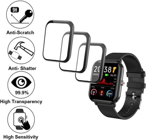 3D Screen Protector Compatible with Tamispit Q9 PRO, SOUYIE T45S 1.7" Smartwatch with calls & text, 3-Pack, Curved Edge frame, Anti-shatter in Saudi Arabia