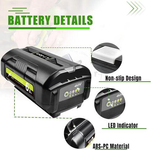 6.0Ah بديلة لبطارية Ryobi 40V، متوافقة مع بطارية Ryobi 40 فولت OP4040 OP4015 OP4026 OP40261 OP4026A OP40201 OP4030 OP40301 OP40401 OP4050 OP4050A OP40601 OP4060A in Kuwait