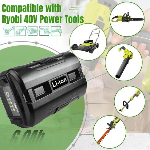 6.0Ah بديلة لبطارية Ryobi 40V، متوافقة مع بطارية Ryobi 40 فولت OP4040 OP4015 OP4026 OP40261 OP4026A OP40201 OP4030 OP40301 OP40401 OP4050 OP4050A OP40601 OP4060A in Kuwait