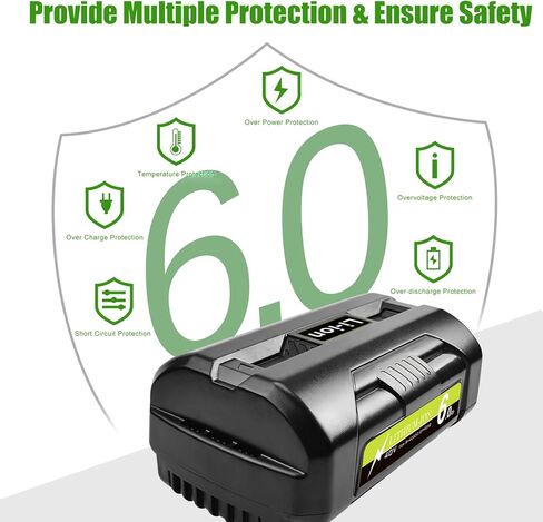 6.0Ah بديلة لبطارية Ryobi 40V، متوافقة مع بطارية Ryobi 40 فولت OP4040 OP4015 OP4026 OP40261 OP4026A OP40201 OP4030 OP40301 OP40401 OP4050 OP4050A OP40601 OP4060A in Kuwait