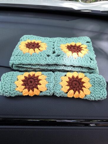 Crochet Steering Wheel Cover,Sunflower Crochet Steering Wheel Cover,Car Steering (Steering Wheel Cover+2 Belt Cover) in Saudi Arabia