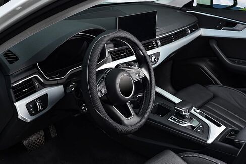 غطاء عجلة قيادة السيارة من KAFEEK، مقاس 15 بوصة، جلد أسود من الألياف الدقيقة، سميك، عديم الرائحة، مسامي، محيطي بالكامل، بطانة سوداء مضادة للانزلاق، نمط رياضي، أسود in Kuwait