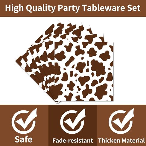 96 قطعة من لوازم حفلات بقرة هايلاند - زينة حفلات أعياد الميلاد مطبوعة على شكل بقرة بنية، أطباق ورقية من بقرة هايلاند، مناديل وشوك، مجموعة أدوات مائدة للاستعمال مرة واحدة للأطفال في عيد ميلاد الطفل، تخدم 24 ضيفًا in Kuwait