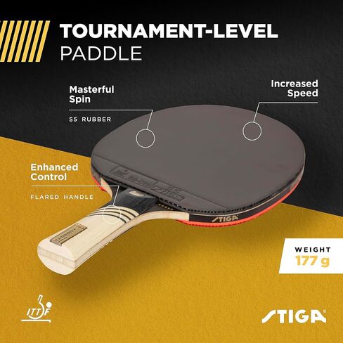 STIGA Carbon+ Ping Pong Paddle – 7-ply Extra Light Carbon Fiber Blade – 2mm Premium Sponge – Concave Pro Handle for Exceptional Grip – Performance Table Tennis Racket for Tournament-Level Play Red in Saudi Arabia