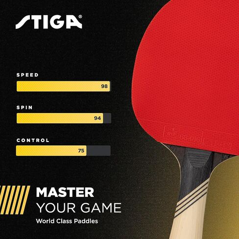 STIGA Carbon+ Ping Pong Paddle – 7-ply Extra Light Carbon Fiber Blade – 2mm Premium Sponge – Concave Pro Handle for Exceptional Grip – Performance Table Tennis Racket for Tournament-Level Play Red in Saudi Arabia