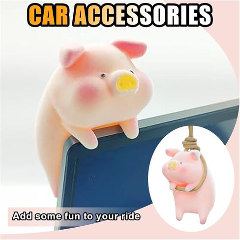 Swinging Pig Car Hanging Ornament, Swing Lucky Piggy Pendant Car Interior Rear View Mirror Charm Accessories, Super Cute Pig Decoration Universal for Car, Office, Home in Saudi Arabia
