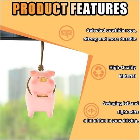 Swinging Pig Car Hanging Ornament, Swing Lucky Piggy Pendant Car Interior Rear View Mirror Charm Accessories, Super Cute Pig Decoration Universal for Car, Office, Home in Saudi Arabia