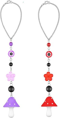 Mushroom Evil Eye Car Hanging Ornament for Rear View Mirror,Evil Eye Decor Protection and Good Luck Charm Window Hanging Sun Catcher Decor Car Amulet Ornament for Protection & Blessing (Purple Red) in Saudi Arabia
