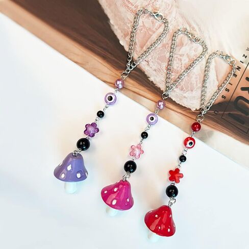 Mushroom Evil Eye Car Hanging Ornament for Rear View Mirror,Evil Eye Decor Protection and Good Luck Charm Window Hanging Sun Catcher Decor Car Amulet Ornament for Protection & Blessing (Purple Red) in Saudi Arabia