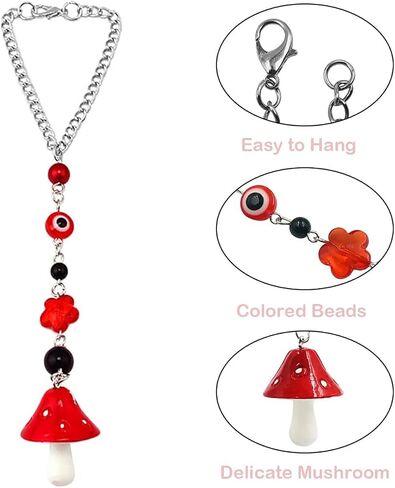 Mushroom Evil Eye Car Hanging Ornament for Rear View Mirror,Evil Eye Decor Protection and Good Luck Charm Window Hanging Sun Catcher Decor Car Amulet Ornament for Protection & Blessing (Purple Red) in Saudi Arabia