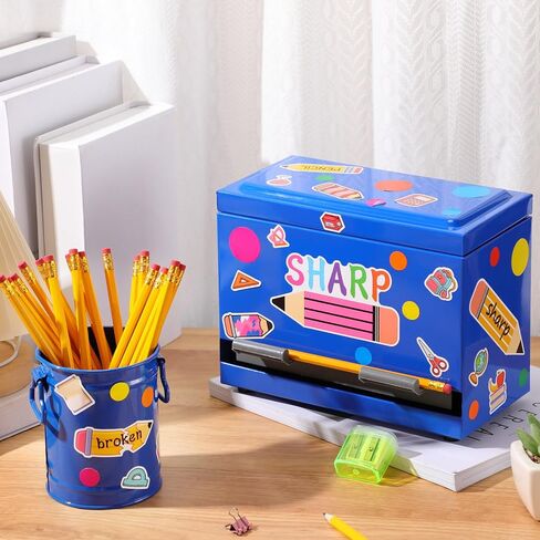 Mifoci 8 Pcs Pencil Dispenser Kit for Classroom Stainless Steel Pencil Dispenser Straw Dispenser for Pencils Metal Pencil Holder Pencil Letter Sticker Bulk Storage Teachers Classroom Supplies(Blue) in Saudi Arabia