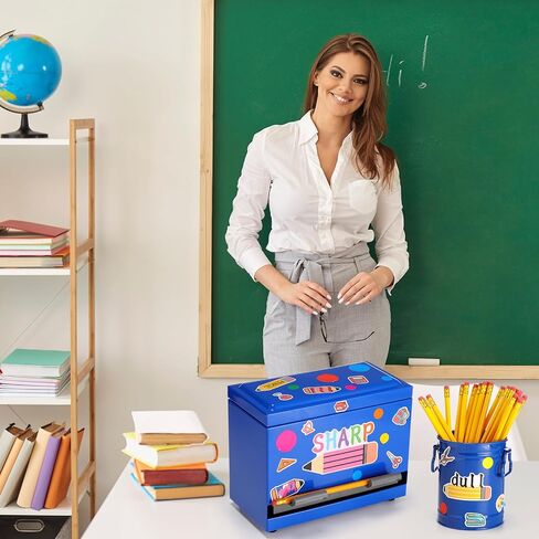 Mifoci 8 Pcs Pencil Dispenser Kit for Classroom Stainless Steel Pencil Dispenser Straw Dispenser for Pencils Metal Pencil Holder Pencil Letter Sticker Bulk Storage Teachers Classroom Supplies(Blue) in Saudi Arabia