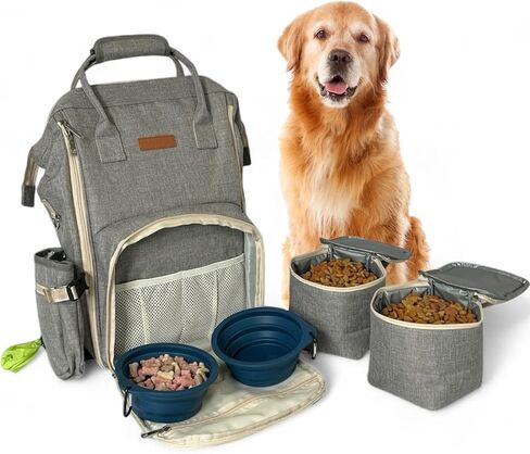 Tito's Closet Pet Travel Bag Includes Dog Travel Accessories 2-Pack Travel Bowls for Dogs, 2 Dog Food Containers, Dog Treat Bag (Gray) in Saudi Arabia