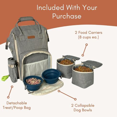 Tito's Closet Pet Travel Bag Includes Dog Travel Accessories 2-Pack Travel Bowls for Dogs, 2 Dog Food Containers, Dog Treat Bag (Gray) in Saudi Arabia