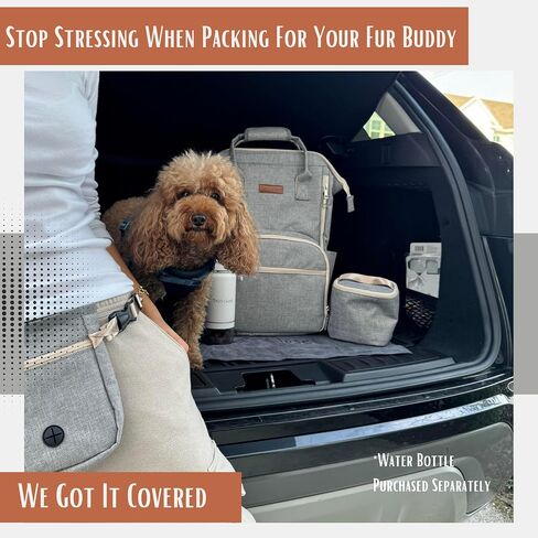 Tito's Closet Pet Travel Bag Includes Dog Travel Accessories 2-Pack Travel Bowls for Dogs, 2 Dog Food Containers, Dog Treat Bag (Gray) in Saudi Arabia