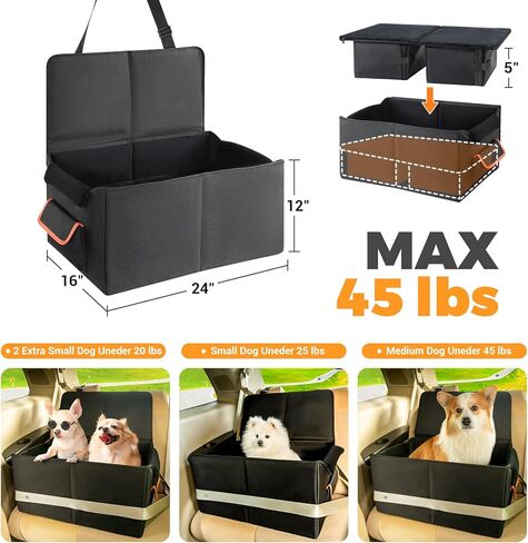 Elevated Dog Car Seat for Medium Sized Dog Under 45 lbs or 2 Dogs Under 25 lbs,Bucket Pet Booster Seat for Back Seat to See Out Window,Waterproof Dog Bed Car Seat(Black) in Kuwait