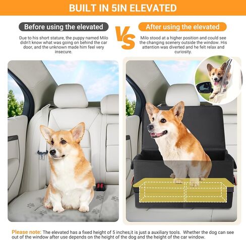 Elevated Dog Car Seat for Medium Sized Dog Under 45 lbs or 2 Dogs Under 25 lbs,Bucket Pet Booster Seat for Back Seat to See Out Window,Waterproof Dog Bed Car Seat(Black) in Kuwait
