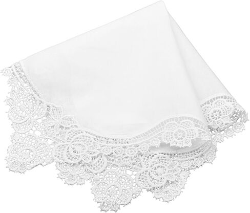 White Wedding Handkerchief Pure Cotton, Soft Ladies Hanky with Crochet Lace in Saudi Arabia